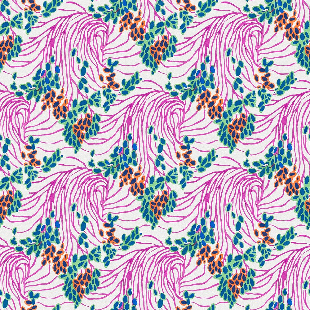 Botanical seamless pattern, pink background psd