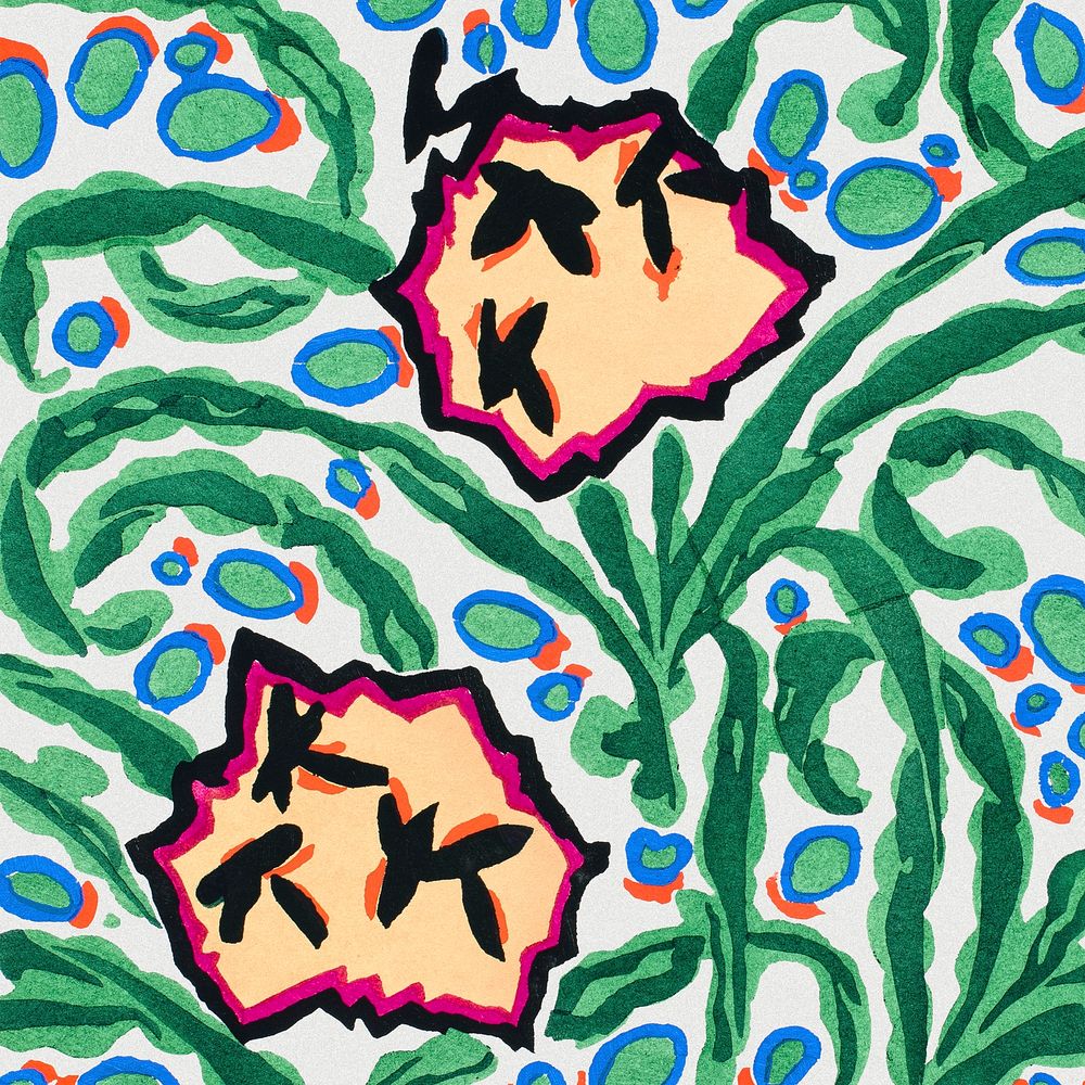 Botanical pattern background, art deco & art nouveau design psd