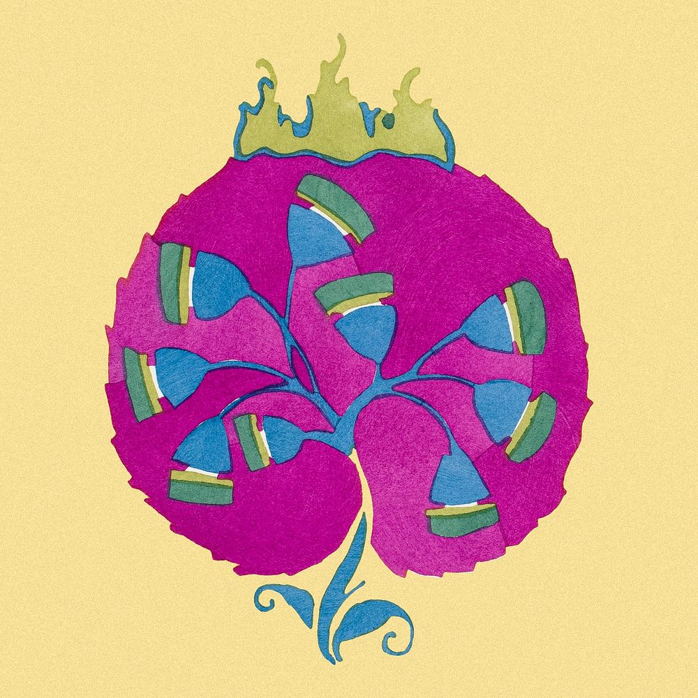 Art deco flower clipart, colorful illustration