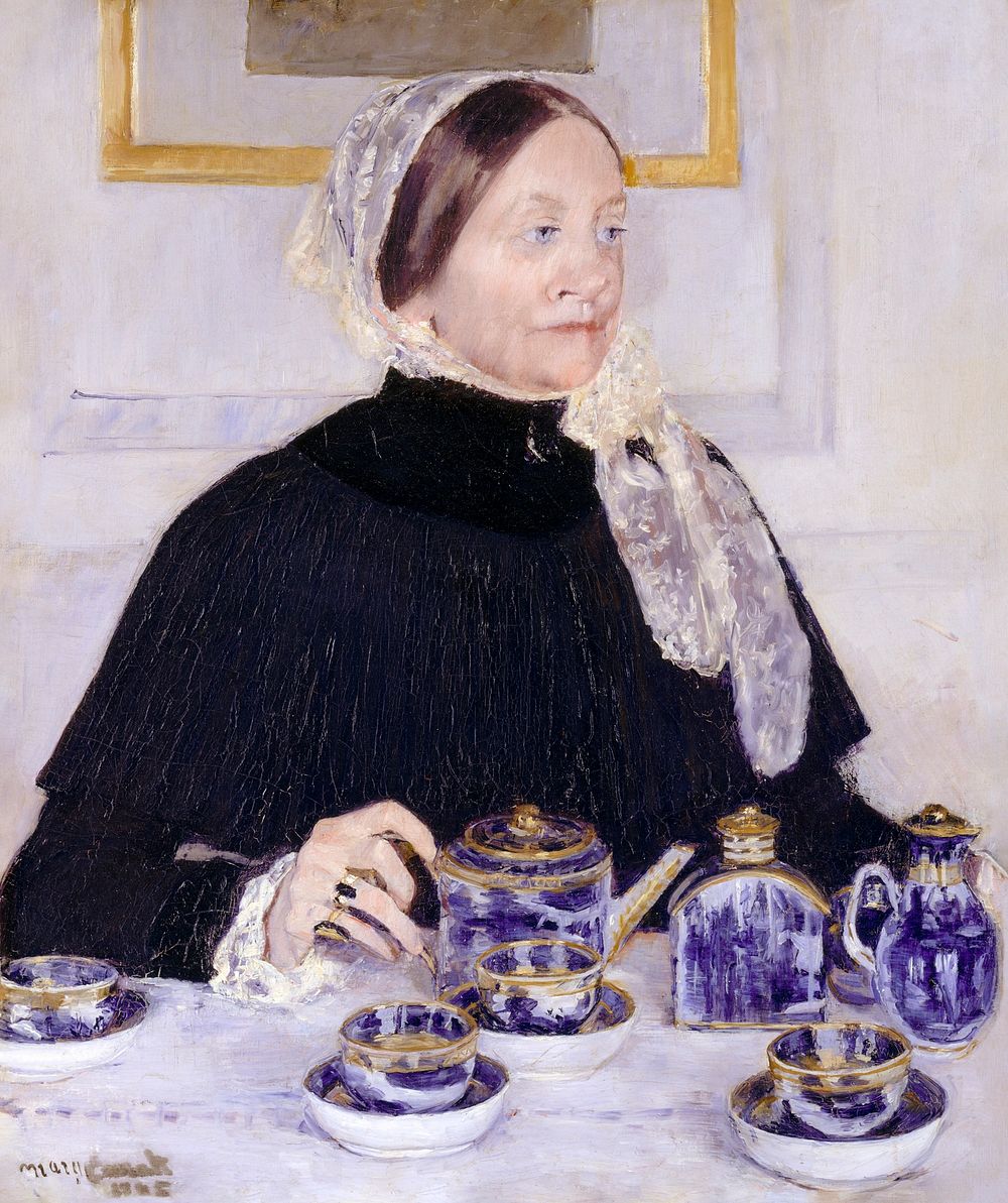 Lady at the Tea Table (1883&ndash;1885) painting in high resolution by Mary Cassatt. Original from The MET Museum. Digitally…