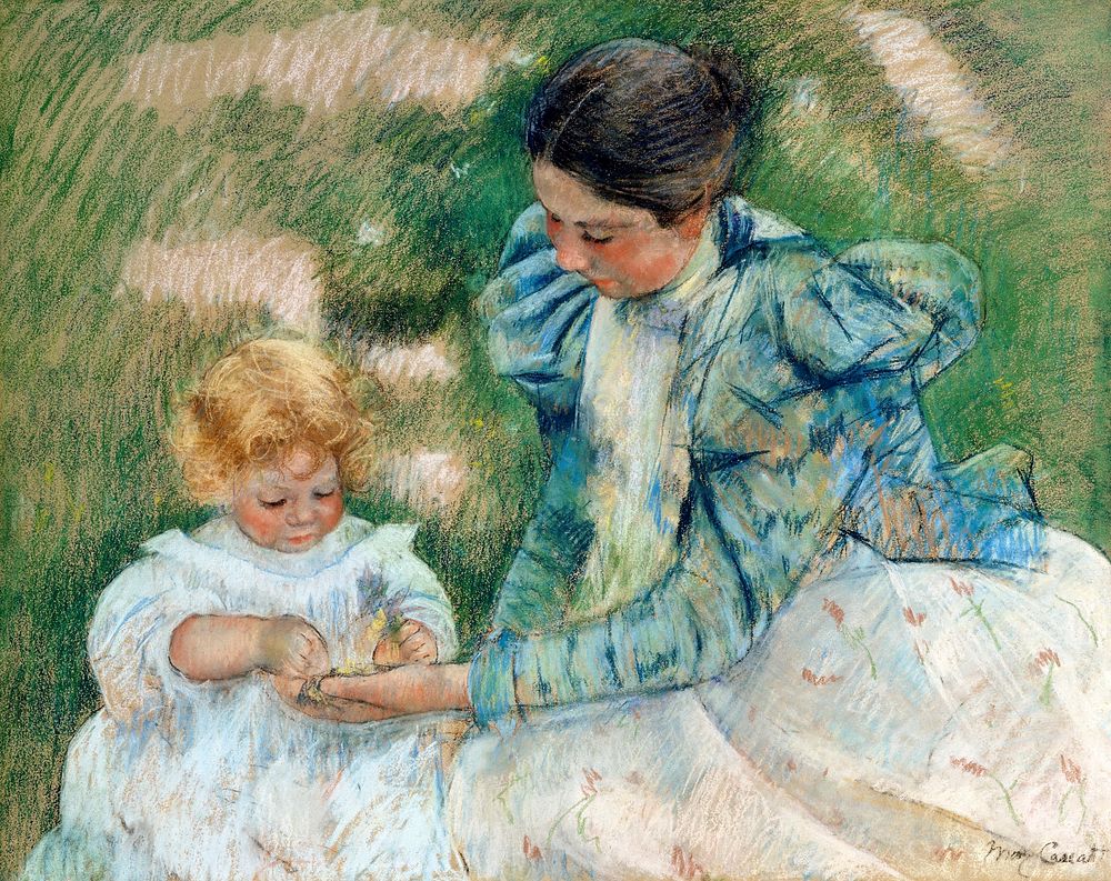Mother Playing with Child (ca. 1897) drawing in high resolution by Mary Cassatt. Original from The MET Museum. Digitally…