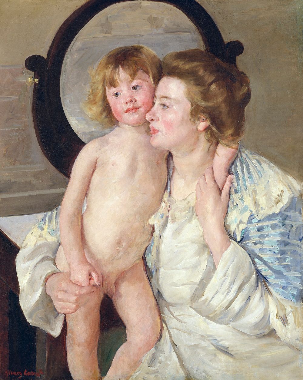 Mother and Child (The Oval Mirror) (ca. 1899) painting in high resolution by Mary Cassatt. Original from The MET Museum.…