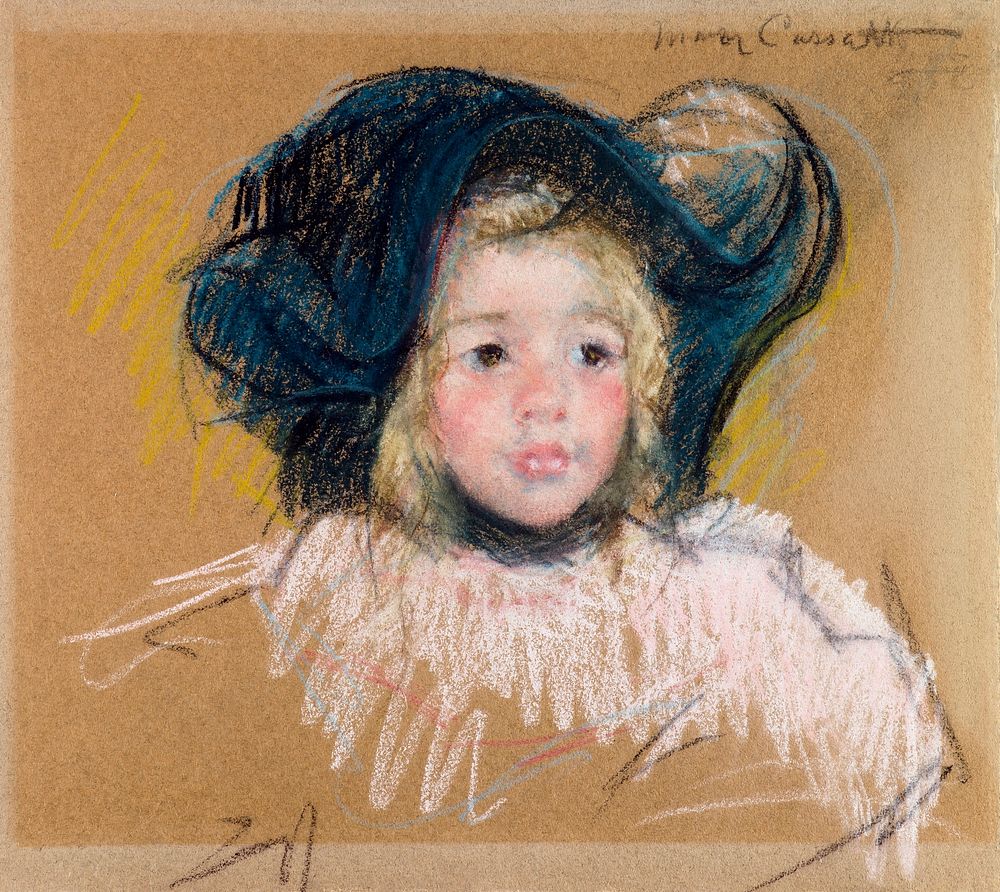 Head of Simone in a Green Bonnet with Wavy Brim (No. 2) (c.1904) drawing in high resolution by Mary Cassatt. Original from…