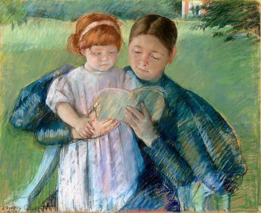 Nurse Reading to a Little Girl (1895) drawing in high resolution by Mary Cassatt. Original from The MET Museum. Digitally…