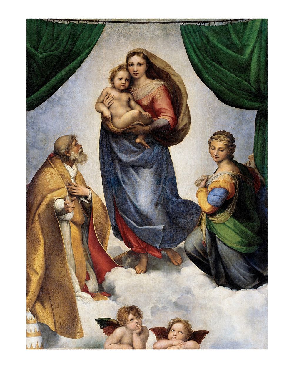 Raphael's Sistine Madonna poster, famous painting (1512). Original from Wikimedia Commons. Digitally enhanced by rawpixel.