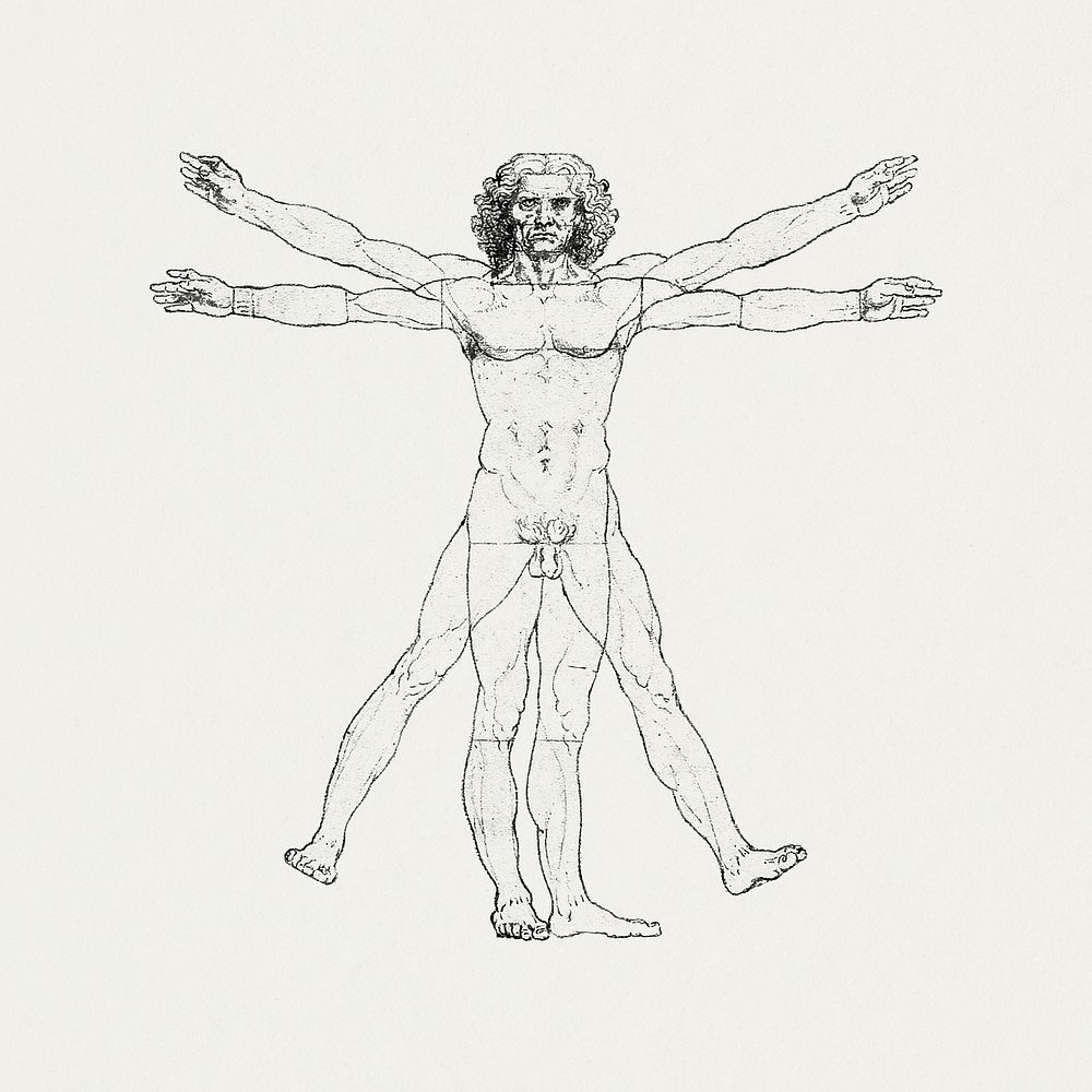 Vitruvian man psd, human body famous drawing, remixed from artworks by Leonardo da Vinci