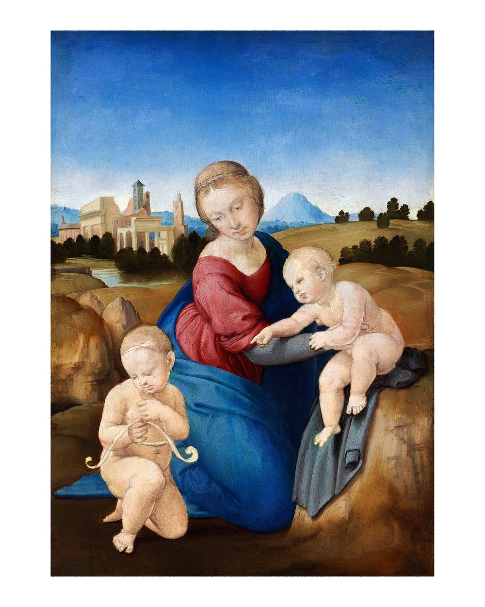 Raphael art print, Madonna and Child with the Infant Saint John  (1508). Original from Wikimedia Commons. Digitally enhanced…