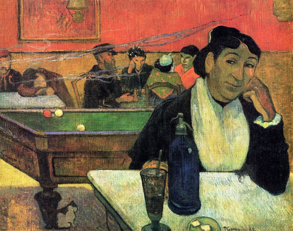 Paul Gauguin's Night caf&eacute;, Arles (1888) famous painting. Original from Wikimedia Commons. Digitally enhanced by…