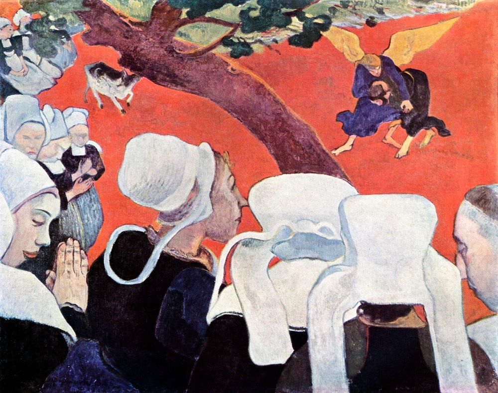 Paul Gauguin's Vision of the Sermon (Jacob Wrestling with the Angel) (1888) famous painting. Original from Wikimedia…