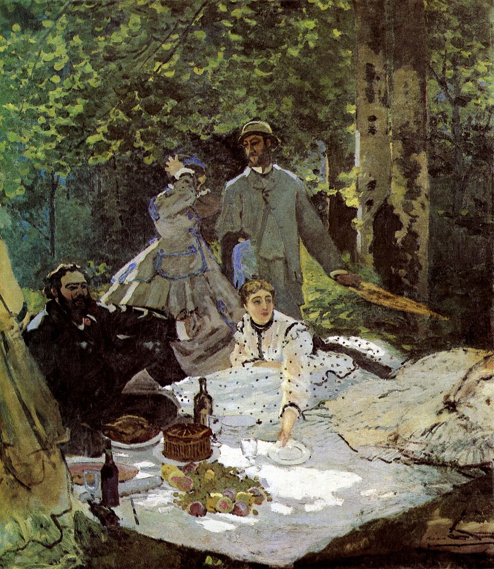 Claude Monet's Luncheon on the Grass (1865&ndash;1866) famous painting. Original from Wikimedia Commons. Digitally enhanced…