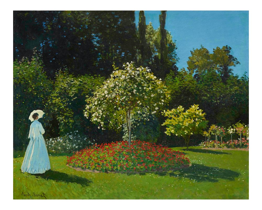 Claude Monet art print, famous painting Lady in the garden wall art decor