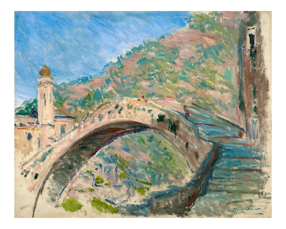 Claude Monet art print, famous painting Bridge at Dolceacqua wall art decor