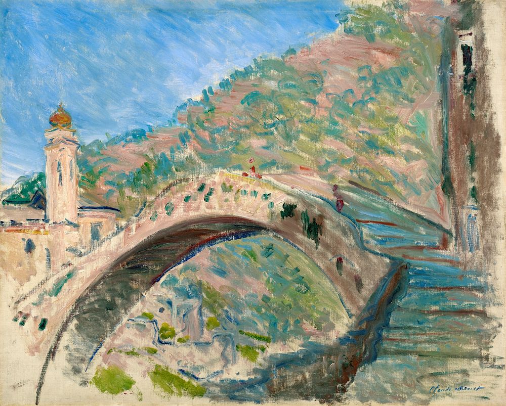 Claude Monet's Bridge at Dolceacqua (1884) famous painting. Original from the Sterling and Francine Clark Art Institute.…