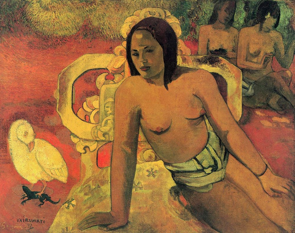 Paul Gauguin's Vairumati (1892) famous painting. Original from Wikimedia Commons. Digitally enhanced by rawpixel.