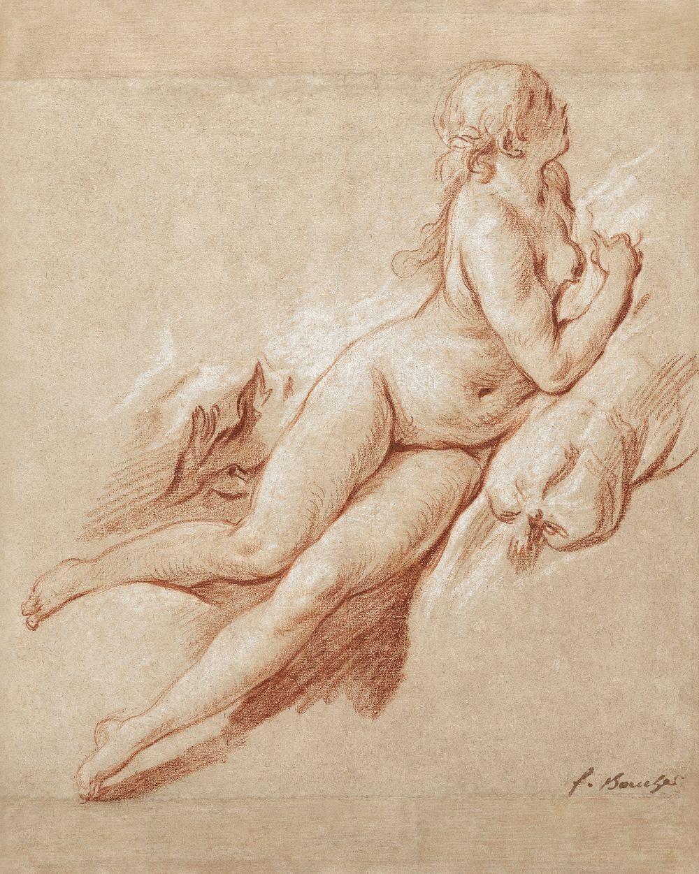 Francois Boucher's Study of a Reclining Nude (1732&ndash;1735) famous painting. Original from The Getty. Digitally enhanced…