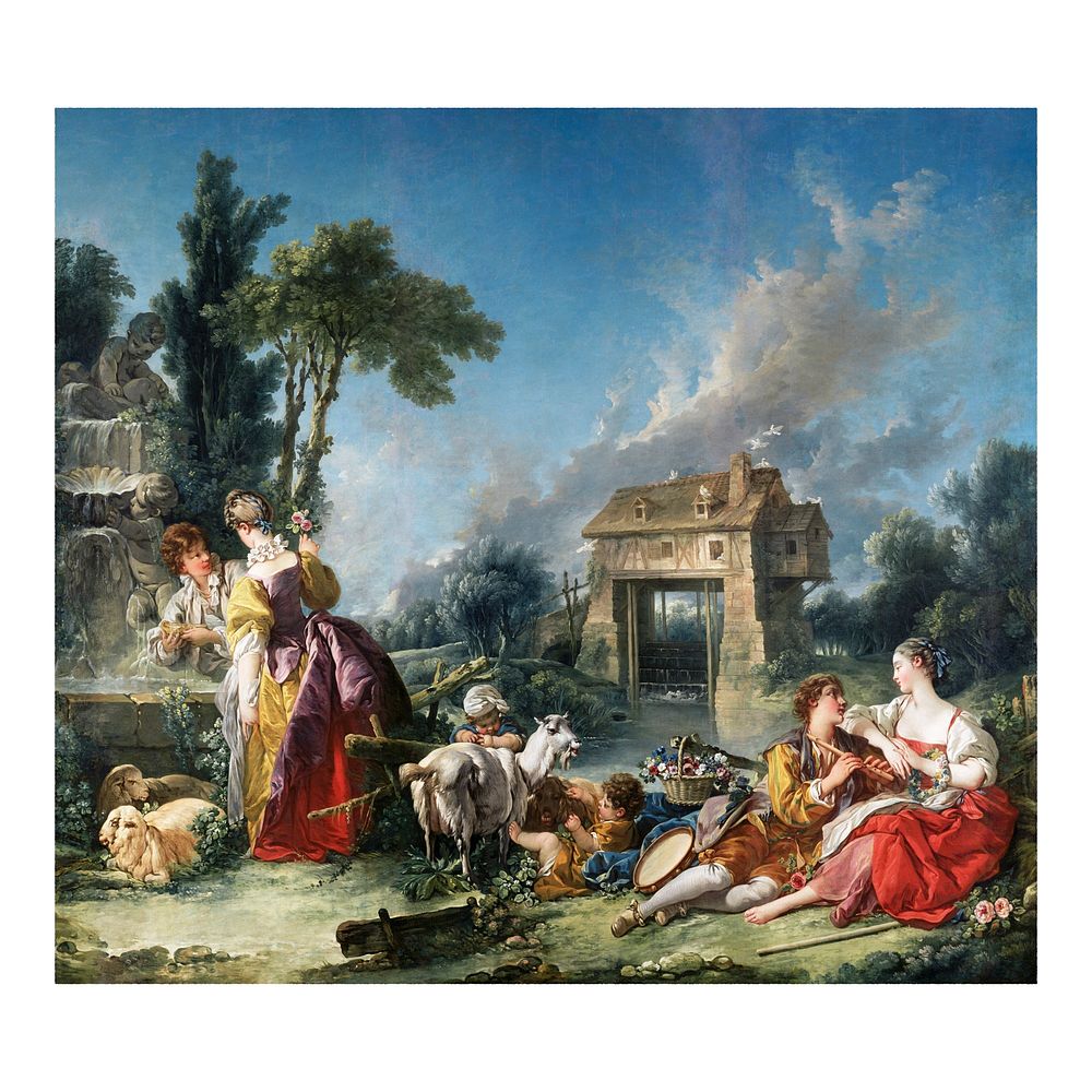 Francois Boucher art print, vintage The Fountain of Love, rococo illustration