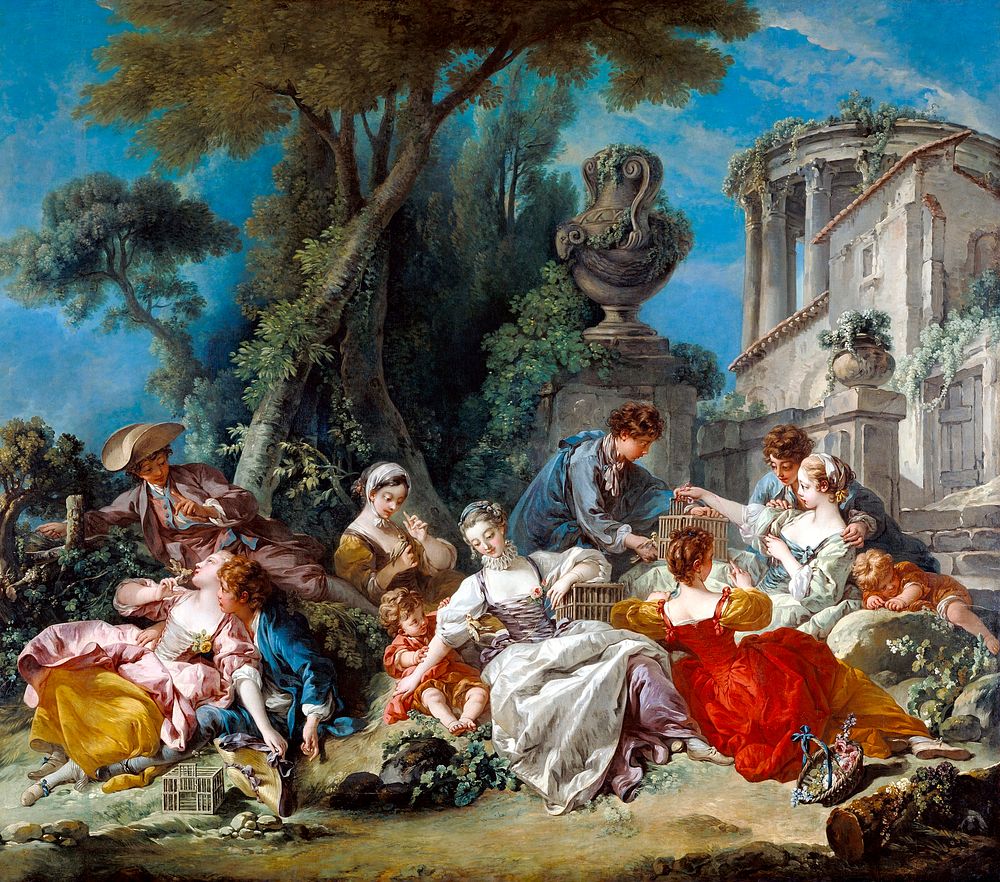 Francois Boucher's The Bird Catchers (1748) famous painting. Original from The Getty. Digitally enhanced by rawpixel.