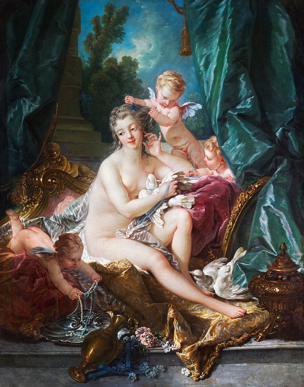 Francois Boucher's The Toilette of Venus (1751) famous painting. Original from The MET. Digitally enhanced by rawpixel.