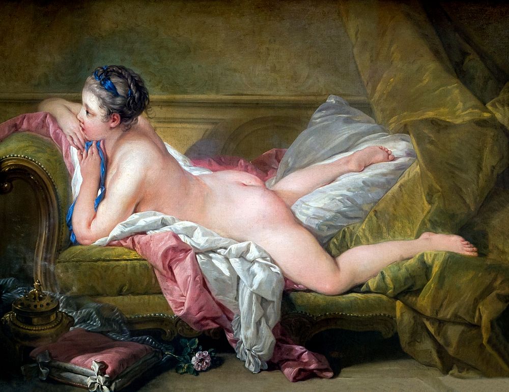 Francois Boucher's Resting Maiden (1752) famous painting. Original from Wikimedia Commons. Digitally enhanced by rawpixel.