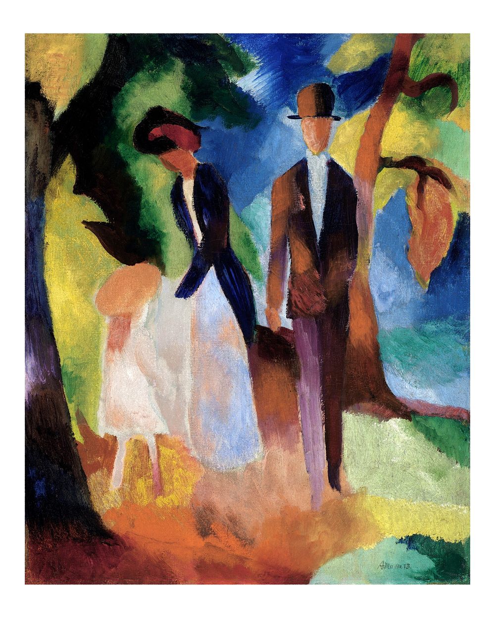Expressionism art print by August Macke, People by a Blue Lake, vintage illustration