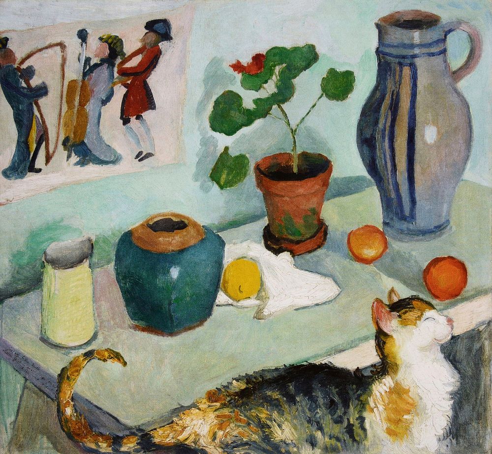 August Macke's The ghost in the house stalls: Still life with a cat (1910) famous painting. Original from Wikimedia Commons.…