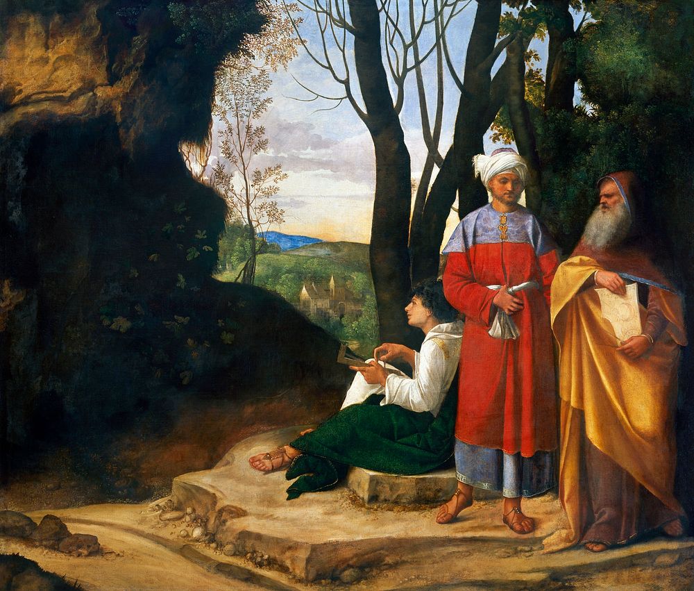 Giorgione's Three Philosophers (1508-1509) famous painting. Original from the National Gallery of Art. Digitally enhanced by…