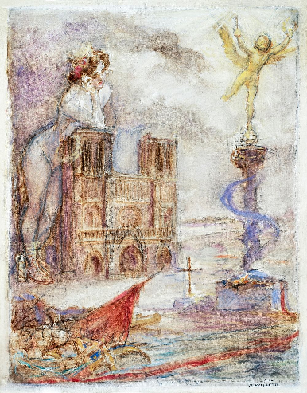 Adolphe Willette's Notre-Dame de Paris (1904) famous painting. Original from The Public Institution Paris Mus&eacute;es.…