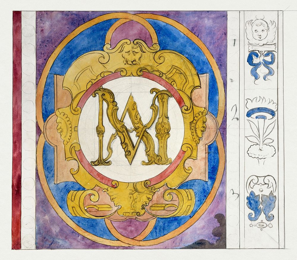 Prosper Lafaye's Dessin de vitrail: Chevreuse - bordure M et bordure de Saint-Gervais, entre (ca. 1845-1875) famous…