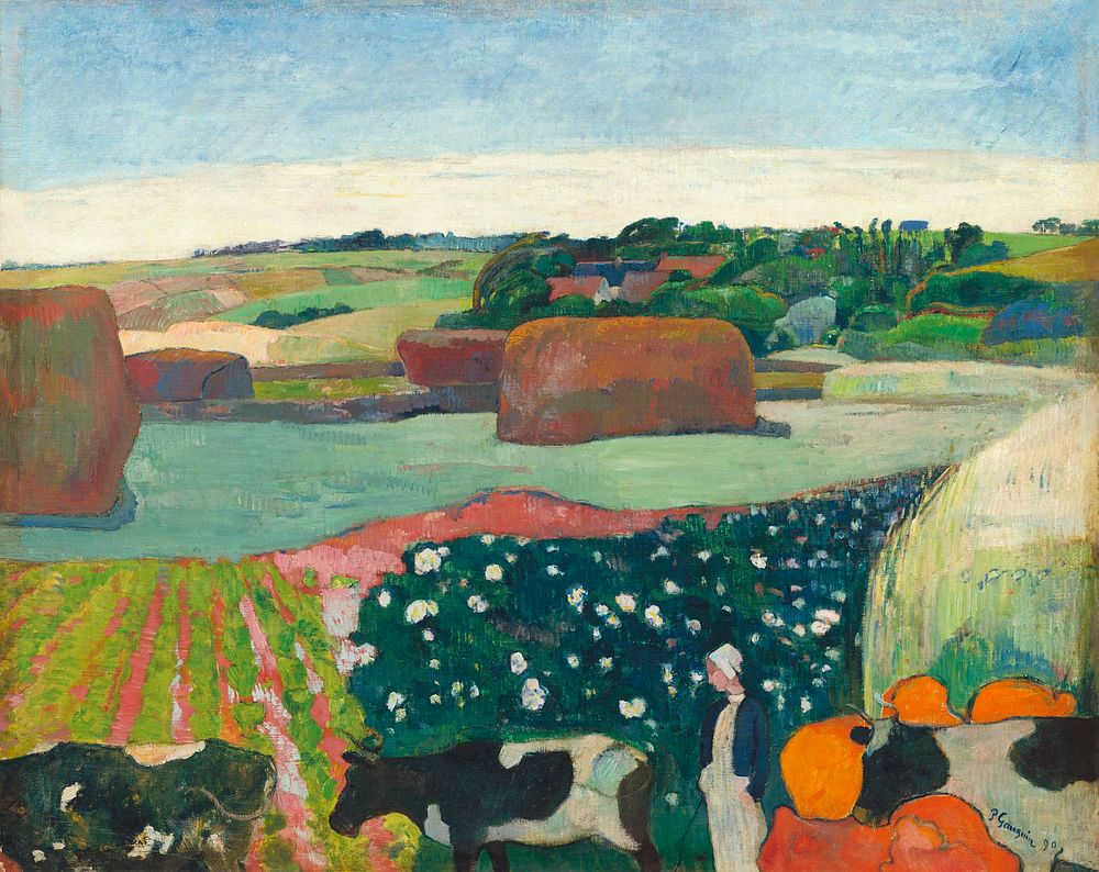 Haystacks in Brittany (1890) by Paul Gauguin. Original from The National Gallery of Art. Digitally enhanced by rawpixel.