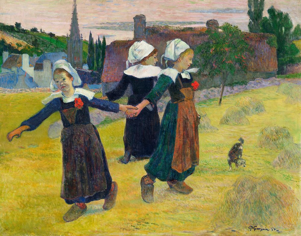Breton Girls Dancing, Pont-Aven (1888) by Paul Gauguin. Original from The National Gallery of Art. Digitally enhanced by…