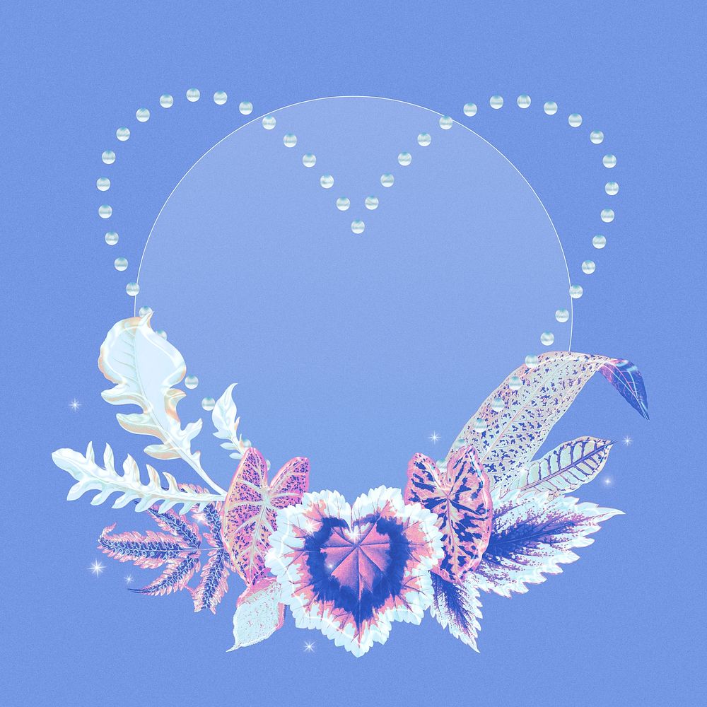 Blue flower heart shaped frame, aesthetic illustration