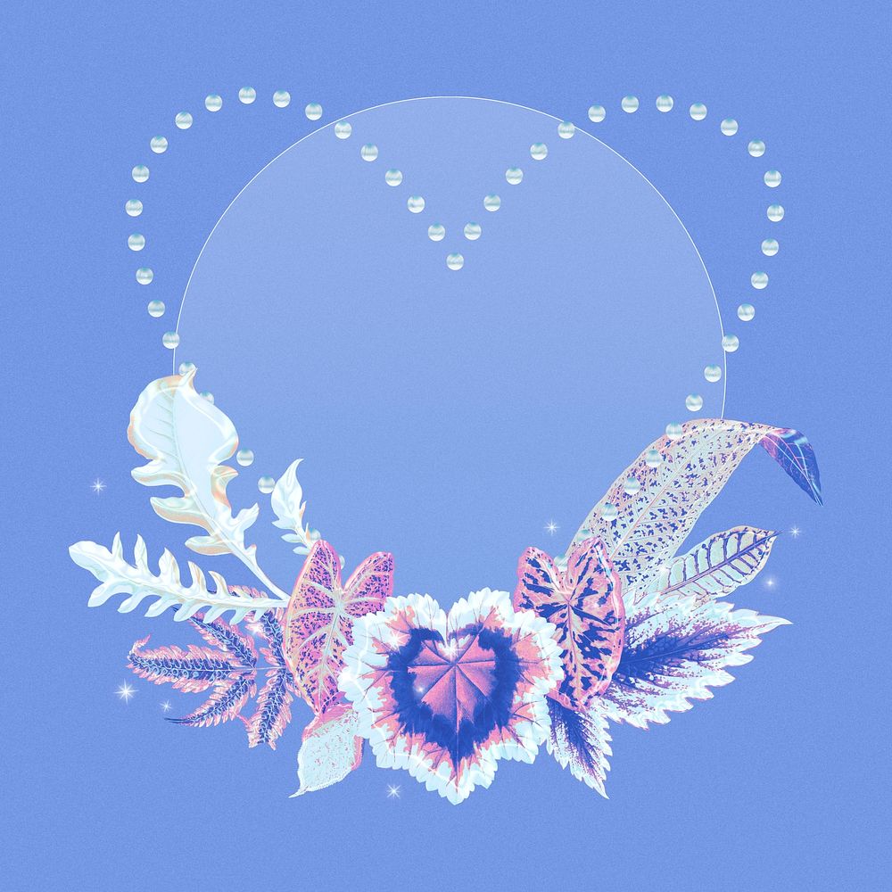 Blue flower heart shaped frame, aesthetic illustration psd