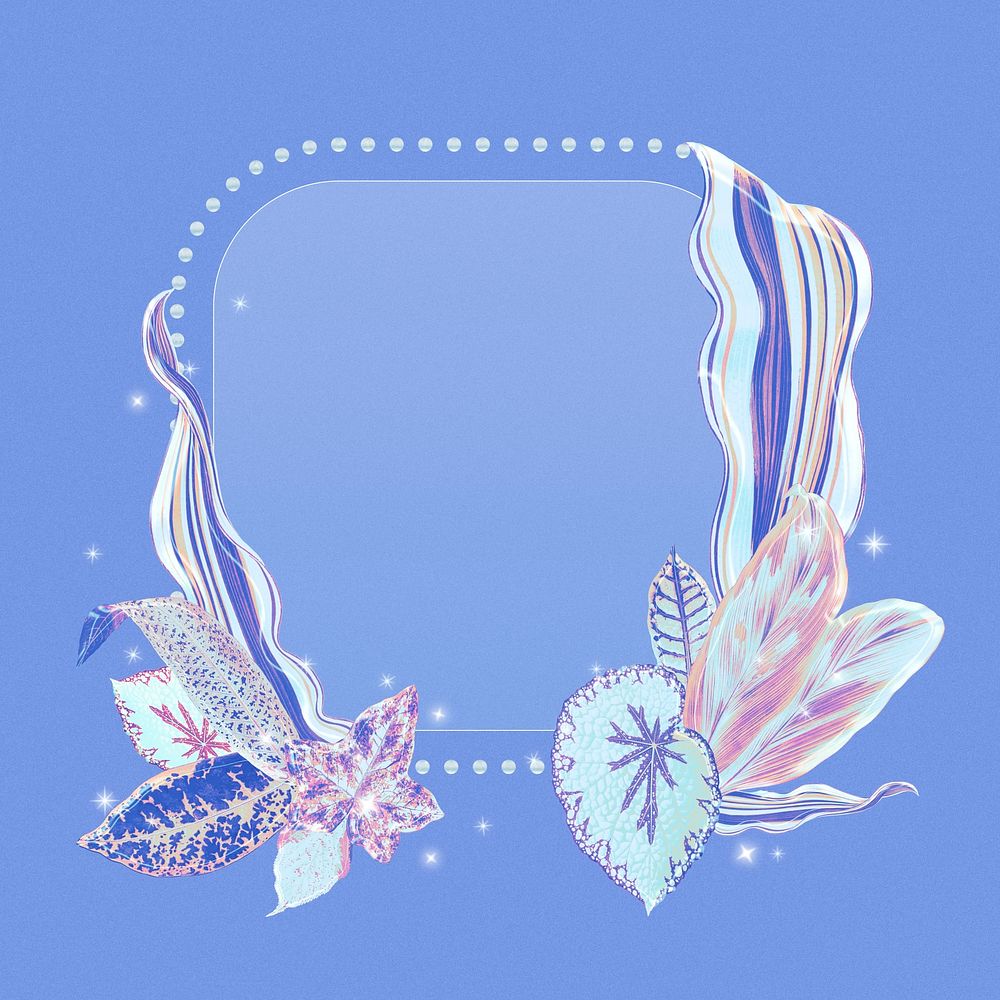 Blue flower frame, aesthetic illustration psd