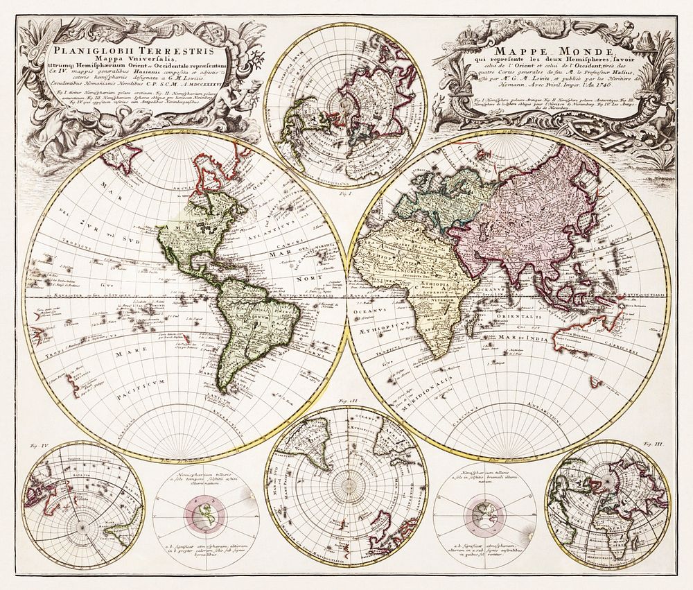 Planiglobii terrestris mappa vniversalis (1746) by George Moritz, Johann Matthias Hase, and Homann Erben. Original from The…
