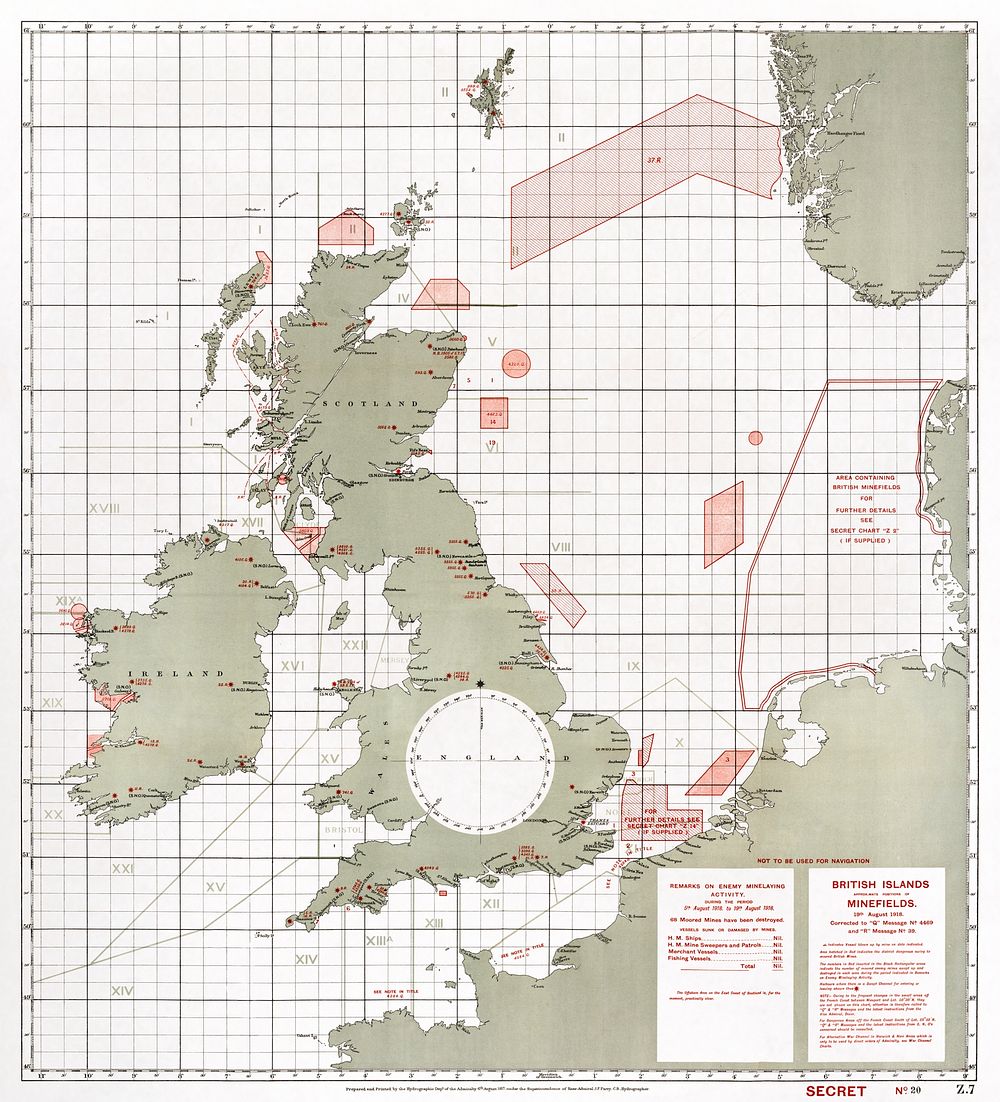 British Islands approximate positions of minefields (1918) by William Rea Furlong. Original from Library of Congress.…