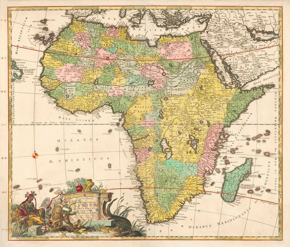 Kaart van Afrika (ca. 1690) by Carel Allard. Original from The Rijksmuseum. Digitally enhanced by rawpixel.