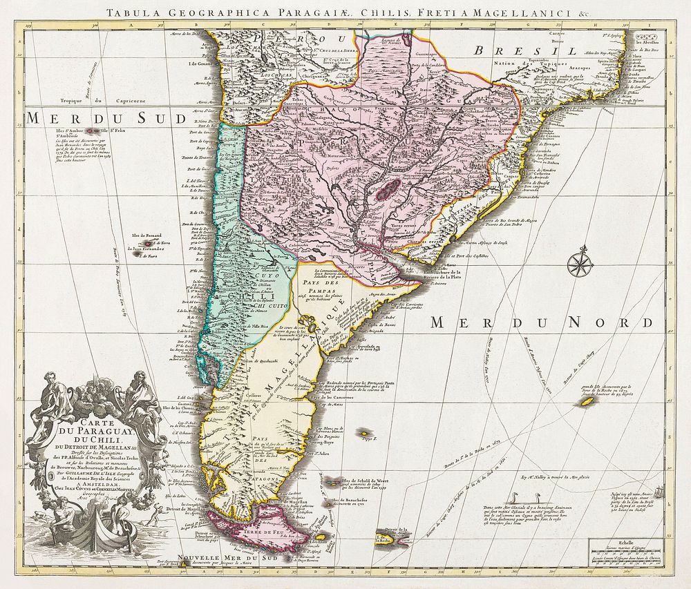 Kaart van het zuidelijke deel van Zuid-Amerika (1750&ndash;1760) by Guillaume Delisle. Original from The Rijksmuseum.…