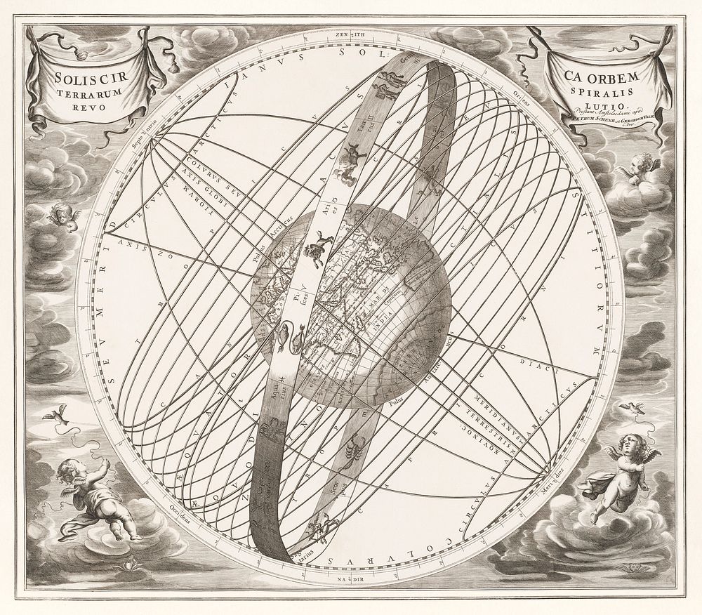 Hemelkaart van de baan van de zon rond de aarde, volgens Ptolemaeus (ca. 1660 or 1708) by Pieter Schenk (I). Original from…