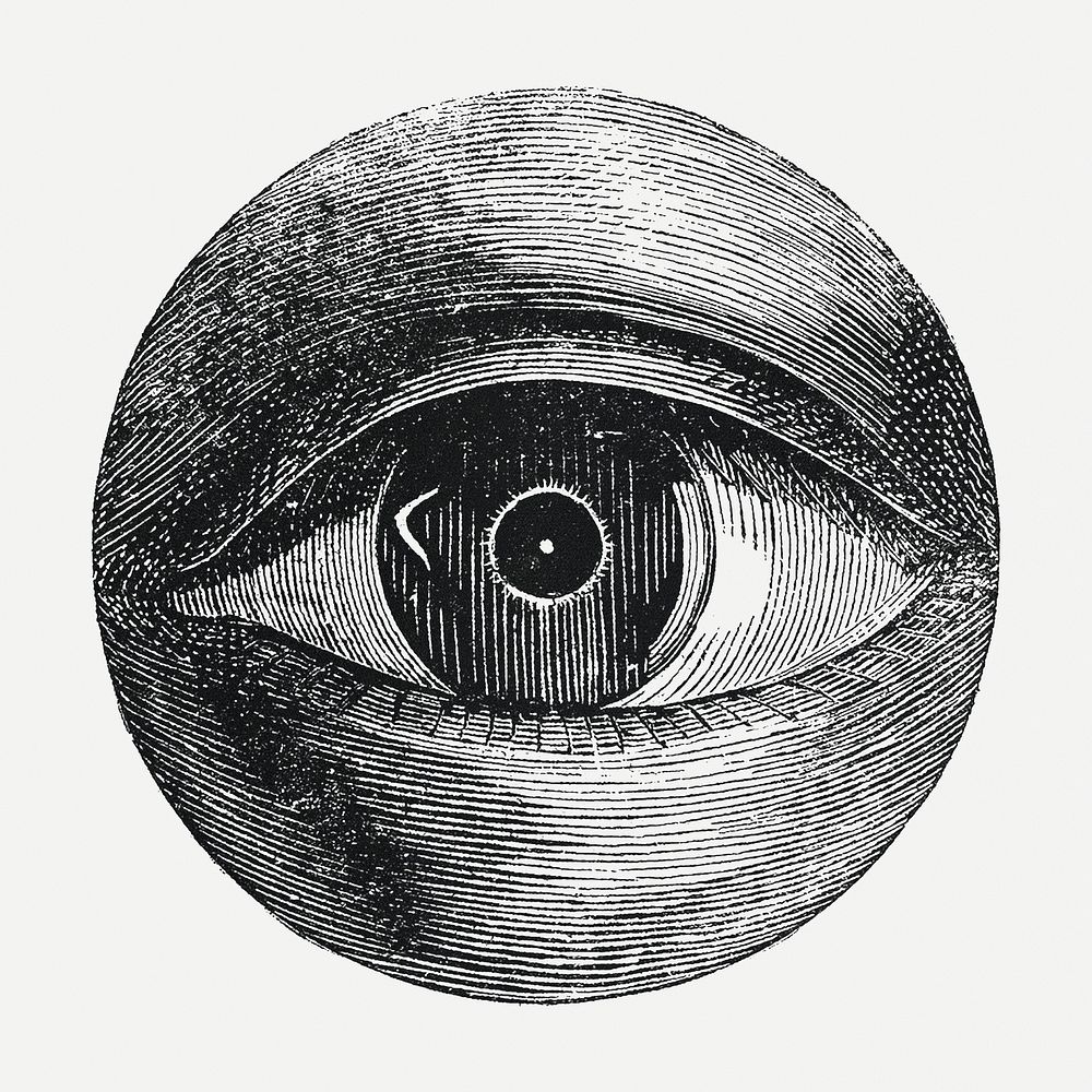 Vintage eye drawing psd, remixed from artwork by Isaac Weissenbruch.