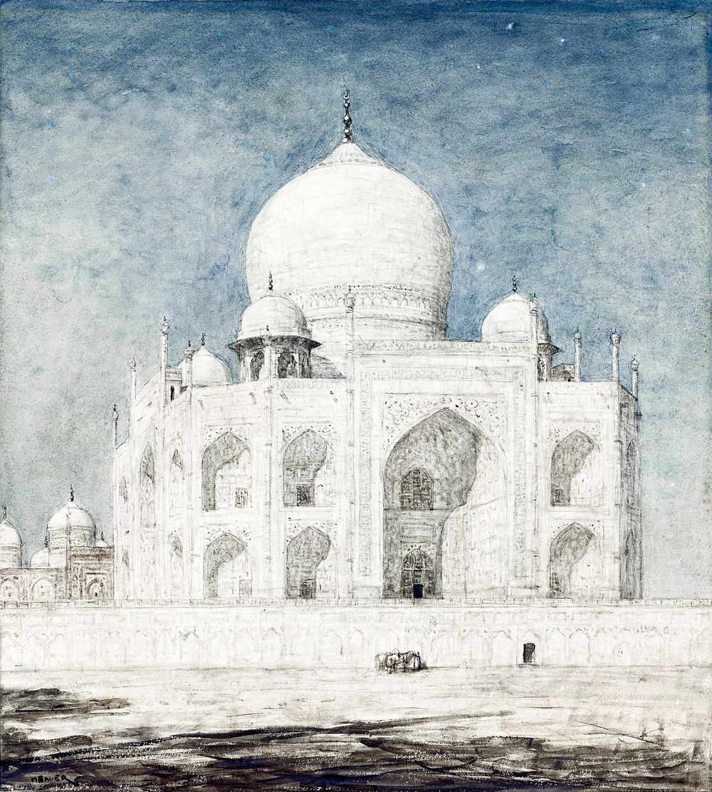 De Taj Mahal (1898) drawing in high resolution by Marius Bauer. Original from The Rijksmuseum. Digitally enhanced by…