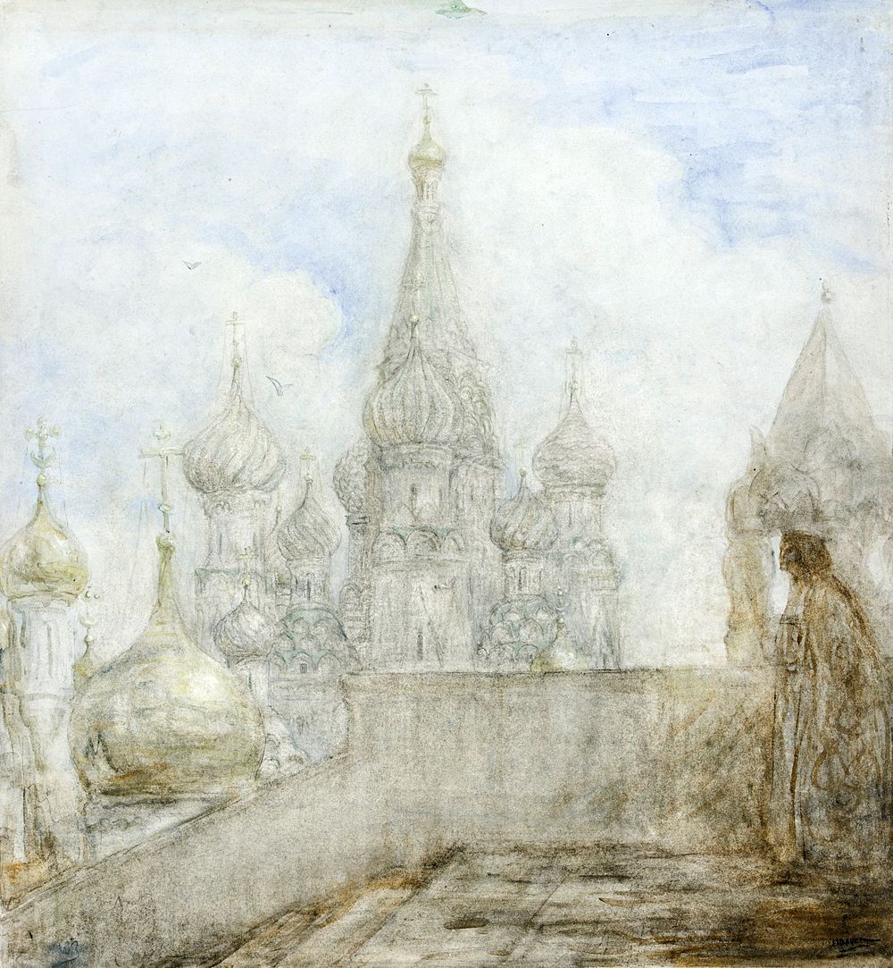 De St. Basiliuskathedraal te Moskou (c.1898) drawing in high resolution by Marius Bauer. Original from The Rijksmuseum.…