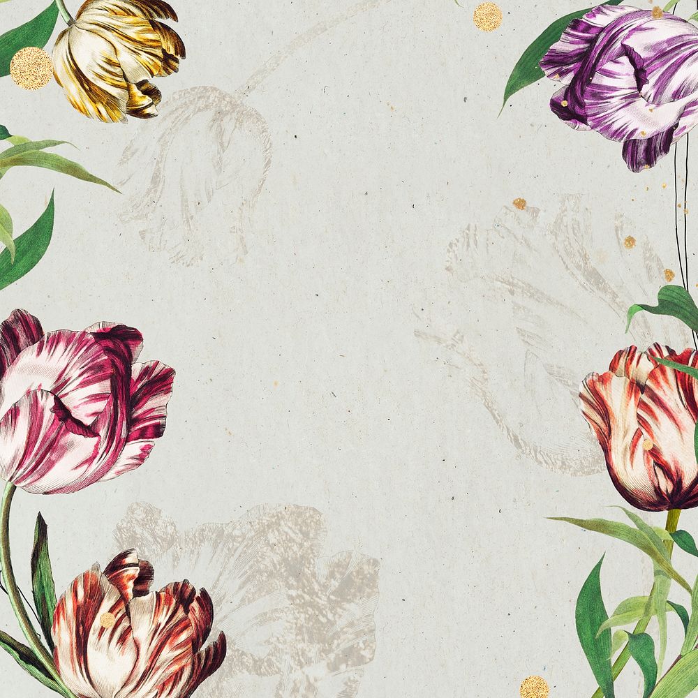 Vintage tulip flower frame on texture background design element