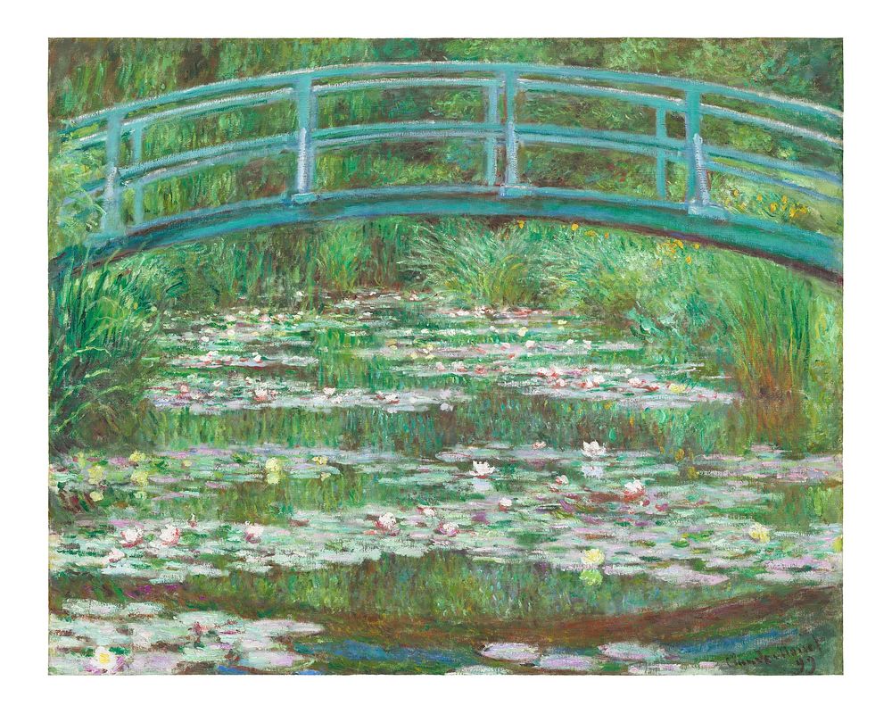 The Japanese Footbridge illustration wall art print and poster. Original by Claude Monet, digitally enhanced by rawpixel. 