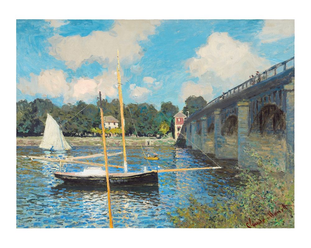 The Bridge at Argenteuil illustration wall art print and poster. Original by Claude Monet, digitally enhanced by rawpixel. 