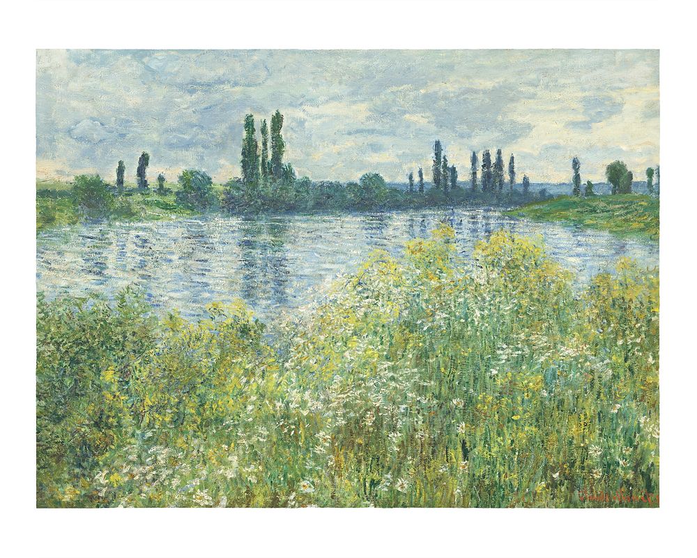 Banks of the Seine, V&eacute;theuil illustratin wall art print and poster. Original by Claude Monet, digitally enhanced by…