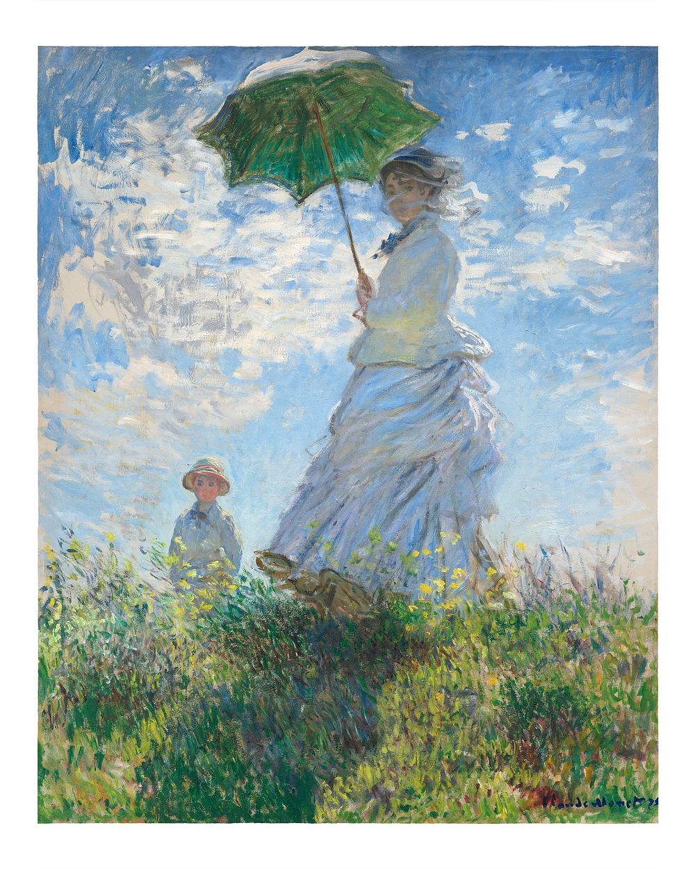 Woman with a Parasol, Madame Monet and Her Son vintage illustration wall art print and poster design remix from original…