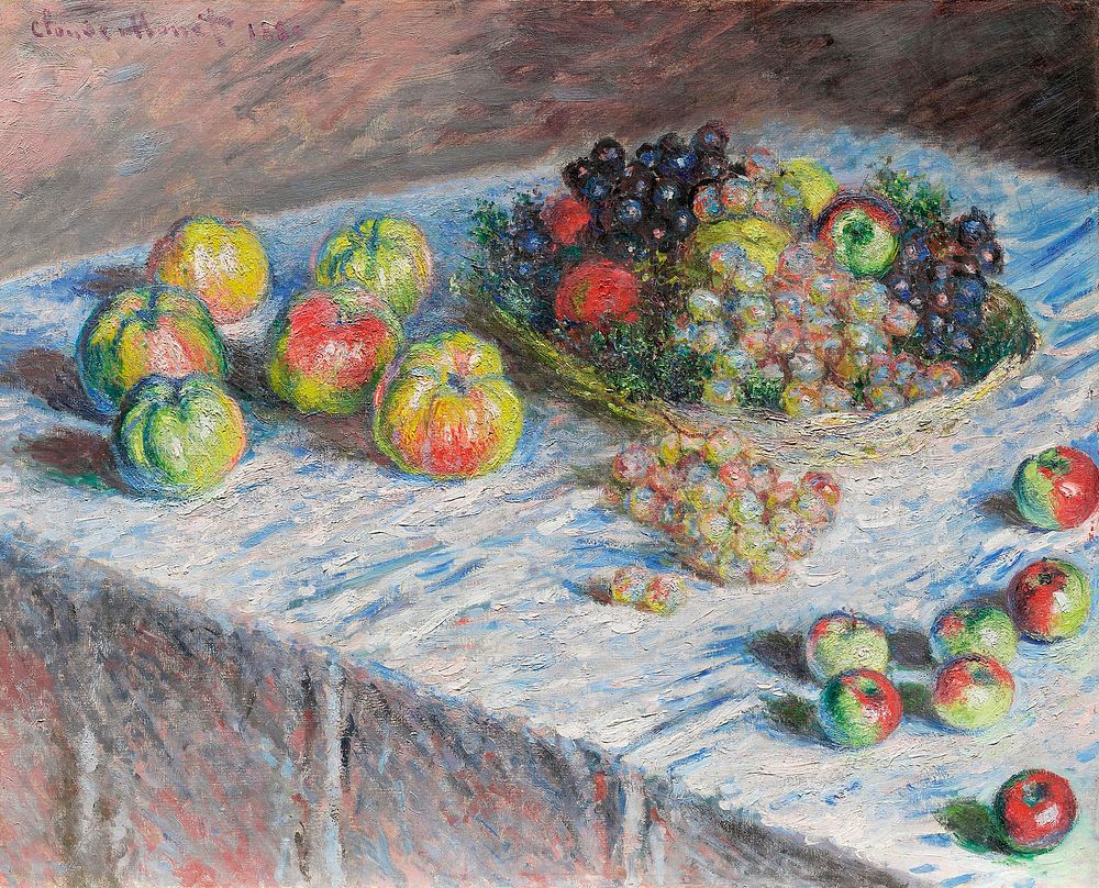 Apples and Grapes (1880) by Claude Monet. Original from the Art Institute of Chicago. Digitally enhanced by rawpixel.