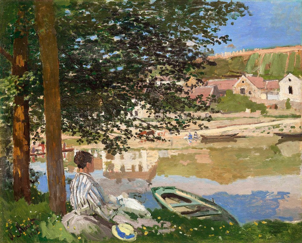 On the Bank of the Seine, Bennecourt (1868) by Claude Monet. Original from the Art Institute of Chicago. Digitally enhanced…