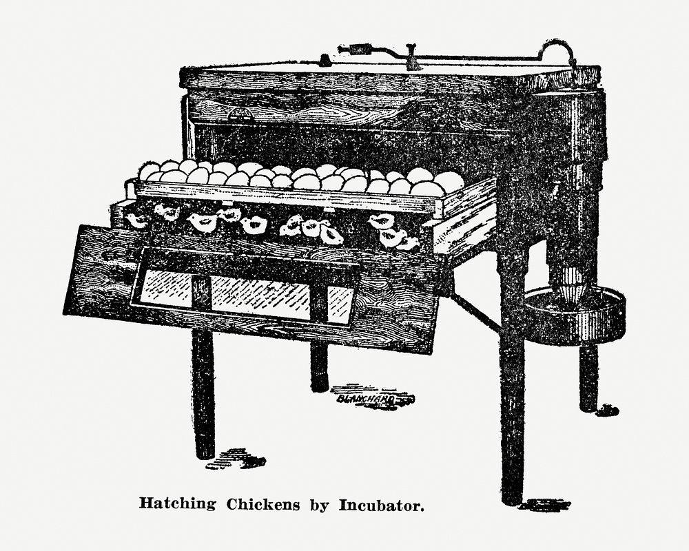 Vintage chicken incubator drawing, hand drawn illustration. Digitally enhanced from our own original copy of The Open Door…
