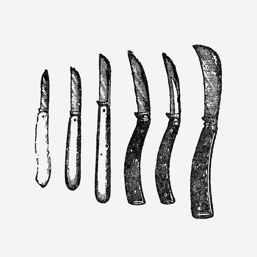 Pruning knives clipart, black ink drawing psd, digitally enhanced from our own original copy of The Open Door to…